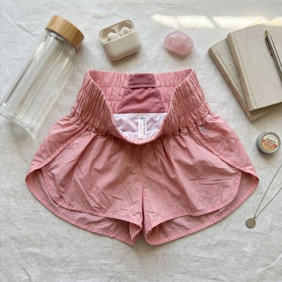 Free People Pants - FP Movement The Way Home Shorts Pink Smocked High Rise Running Athletic XS